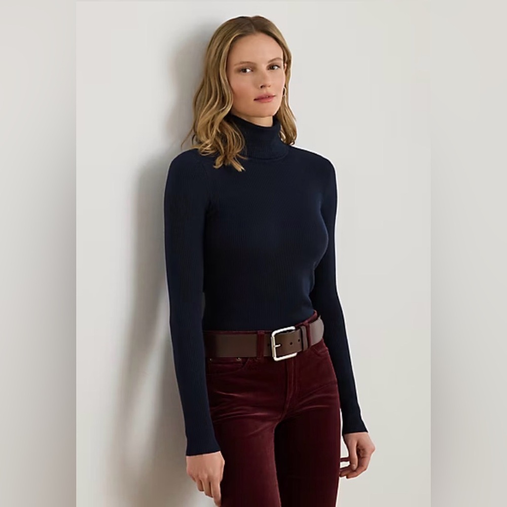 LRL Ribbed Turtleneck Sweater - Lauren Navy